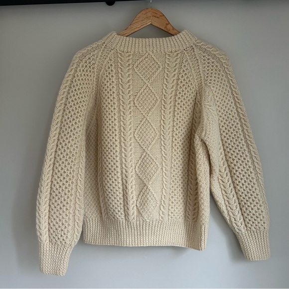 Crew Neck Cable Knit Wool Hand Knit Fisherman Sweater - Picture 7 of 13